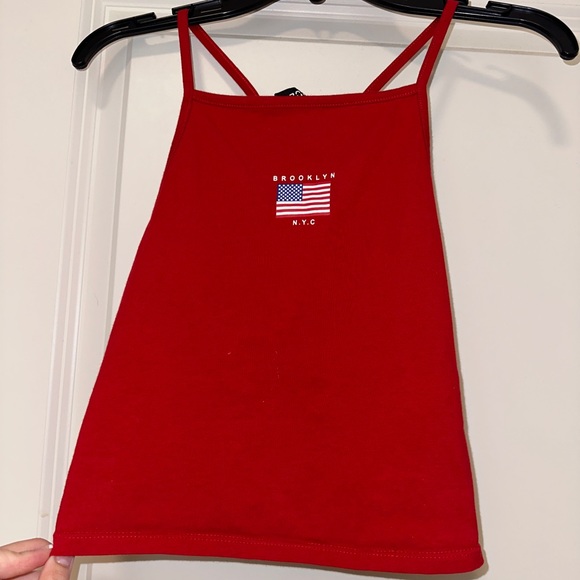 Red flag cropped, halter top. Size small. - Picture 2 of 4